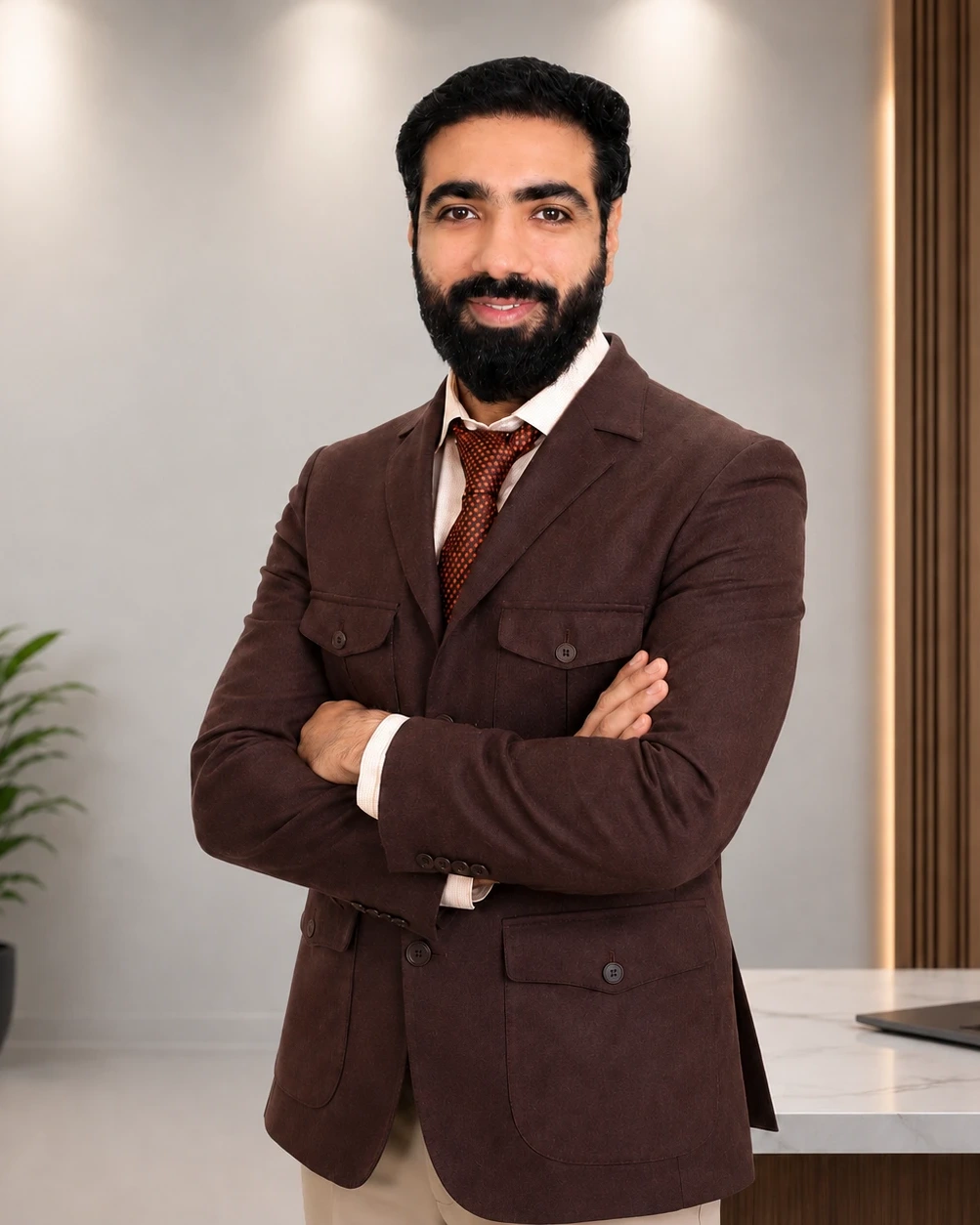 Chirag Kalra, founder of Wealthy Wave Accounting, standing in the office with his arms crossed