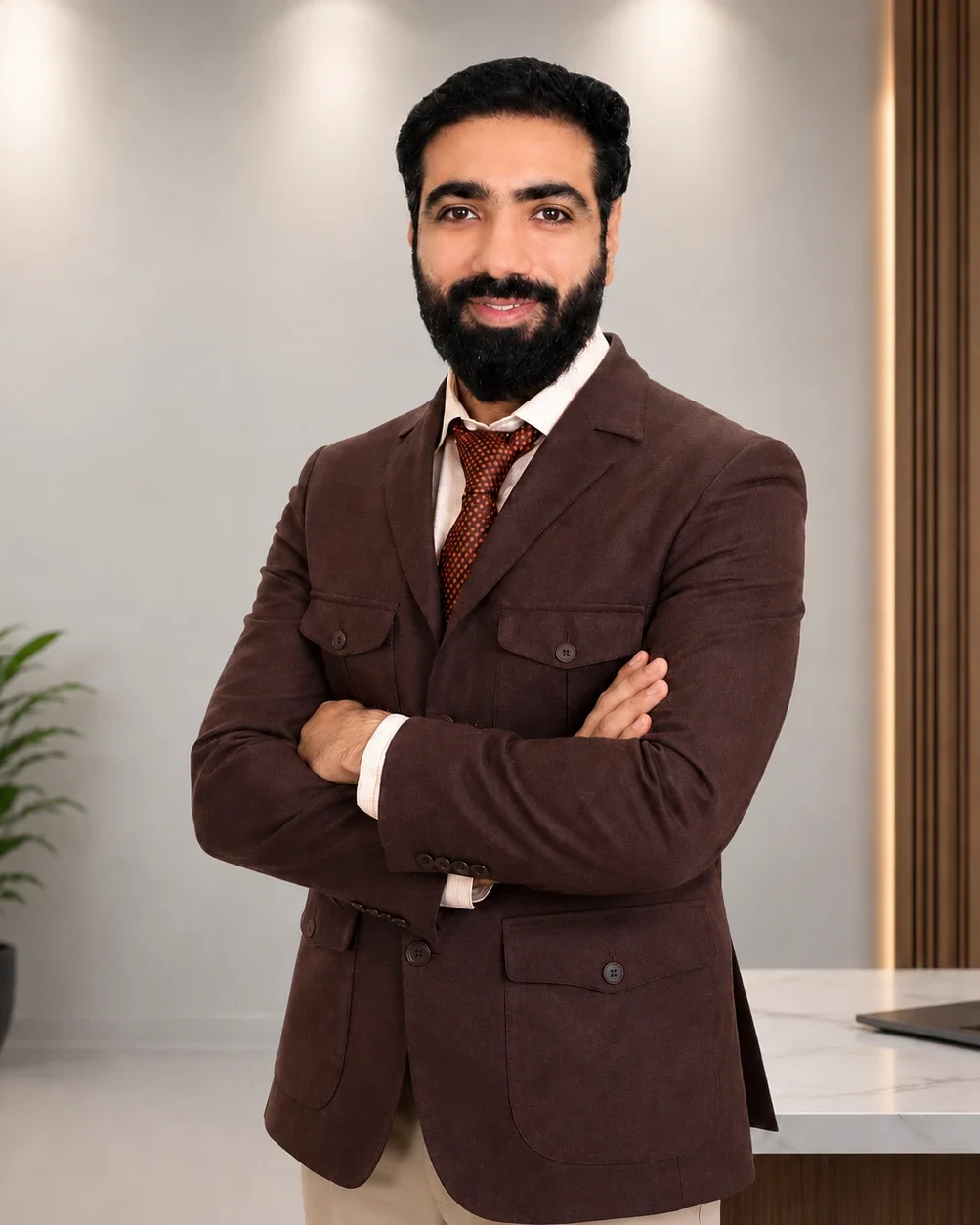Chirag Kalra, founder of Wealthy Wave Accounting, standing in the office with his arms crossed