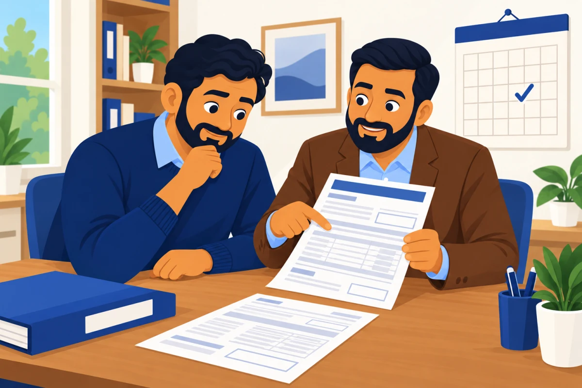 Illustration: the accountant walking a business owner through a tax return